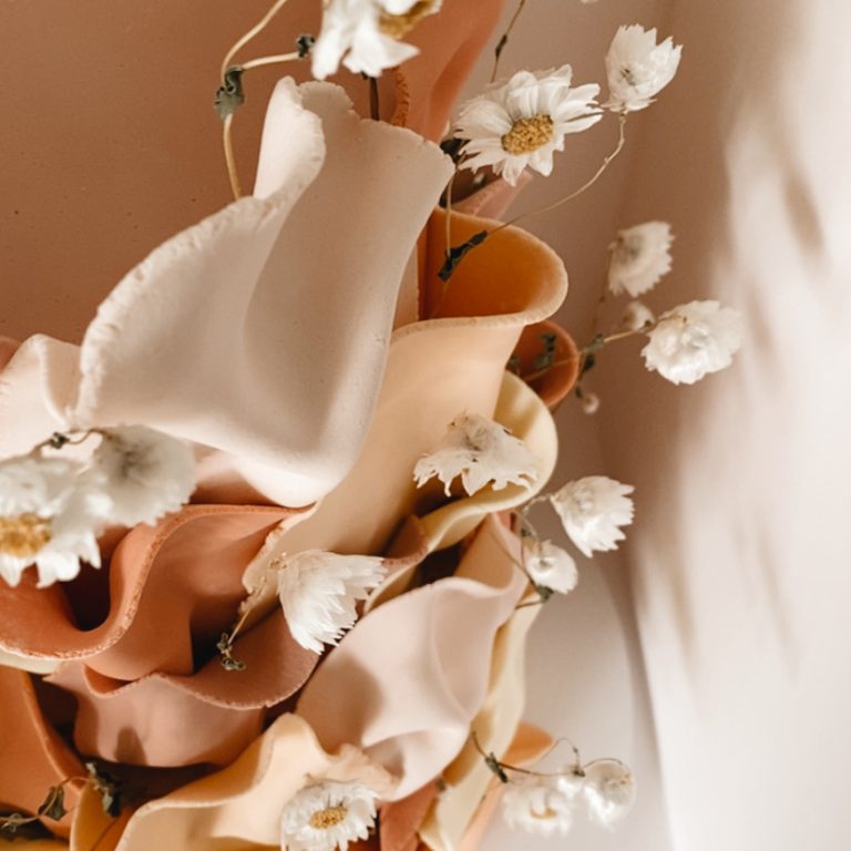 Fondant ruffled wedding cake made by Original Cyn Cake Design for a Geelong wedding